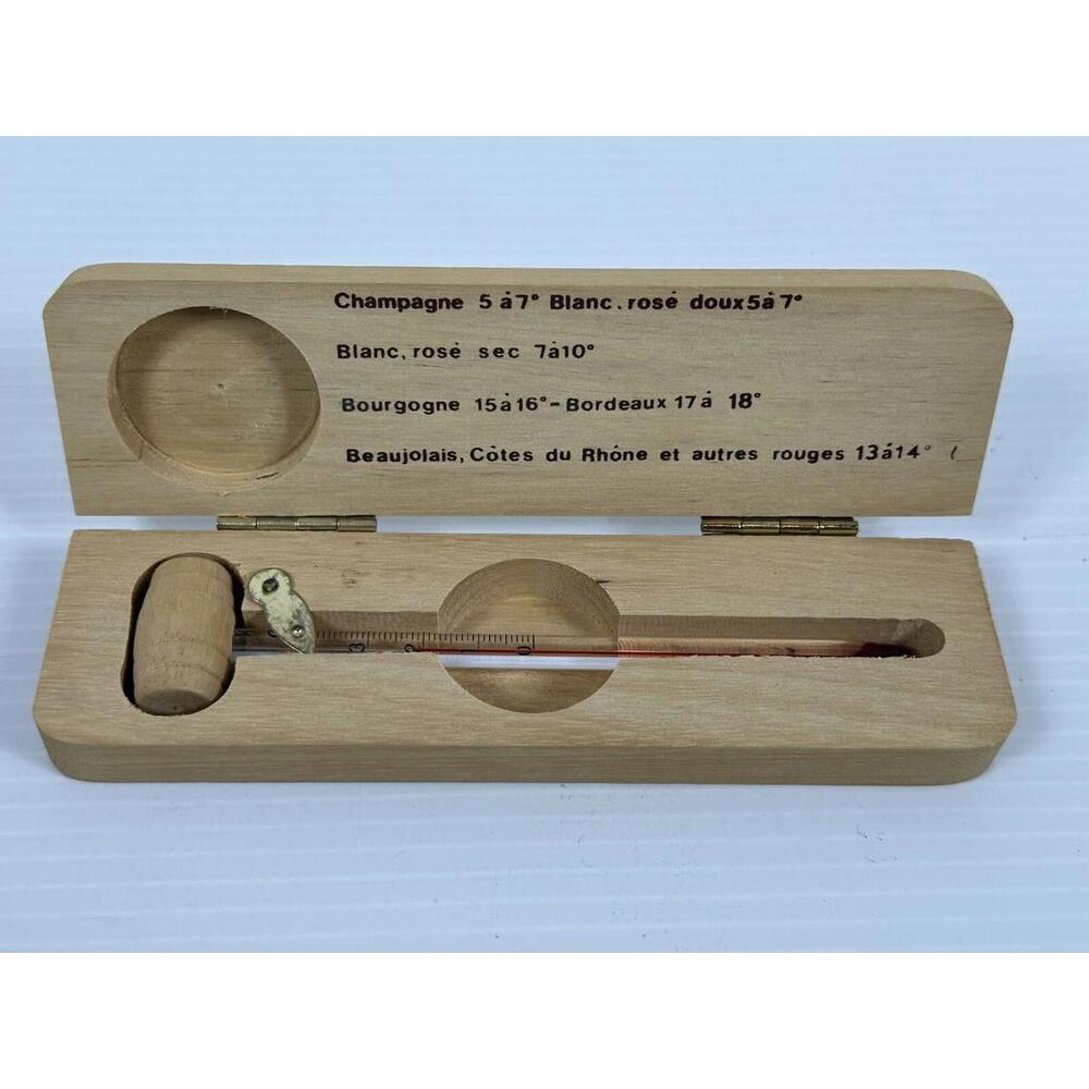 Wine & Champagne THERMOMETER WOOD CASE Bien Servir Le Vin Temperature Barware